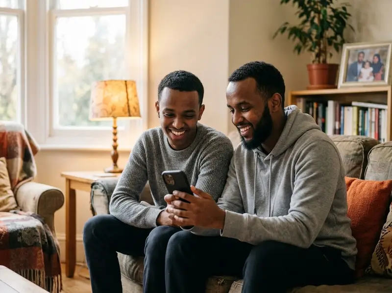 Two Muslim brothers using the Habiboo marriage app together